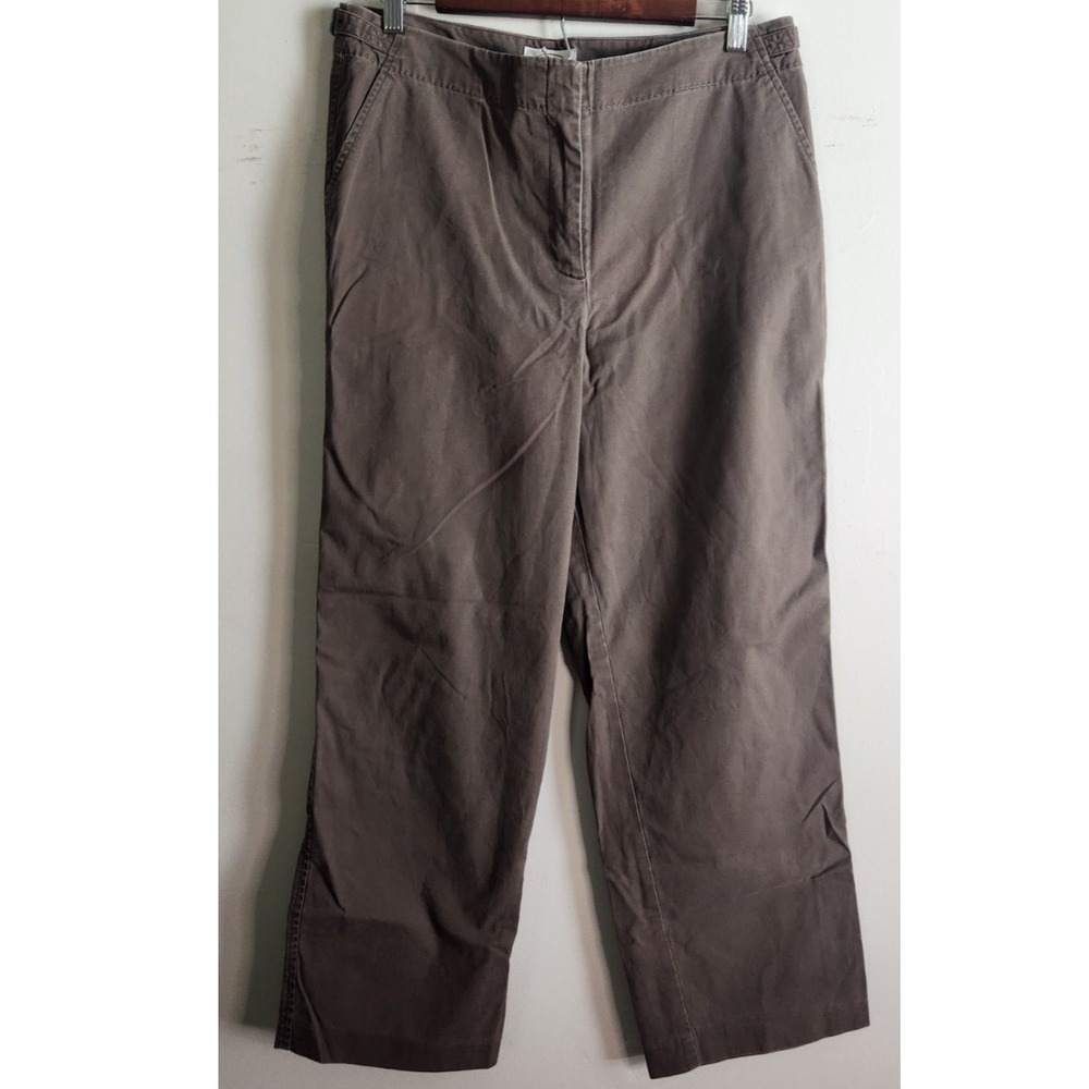 Talbots Womens Size 12 Brown Straight Leg Chino Pants Adjustable Side Buckle